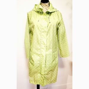 Giordano Green and White Polka-dot Hooded Raincoat Size M